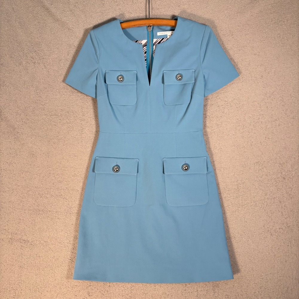 Veronica‎ Beard Blue Utility Style Short Sleeve Sheath Dress Size 6 Quiet Luxury